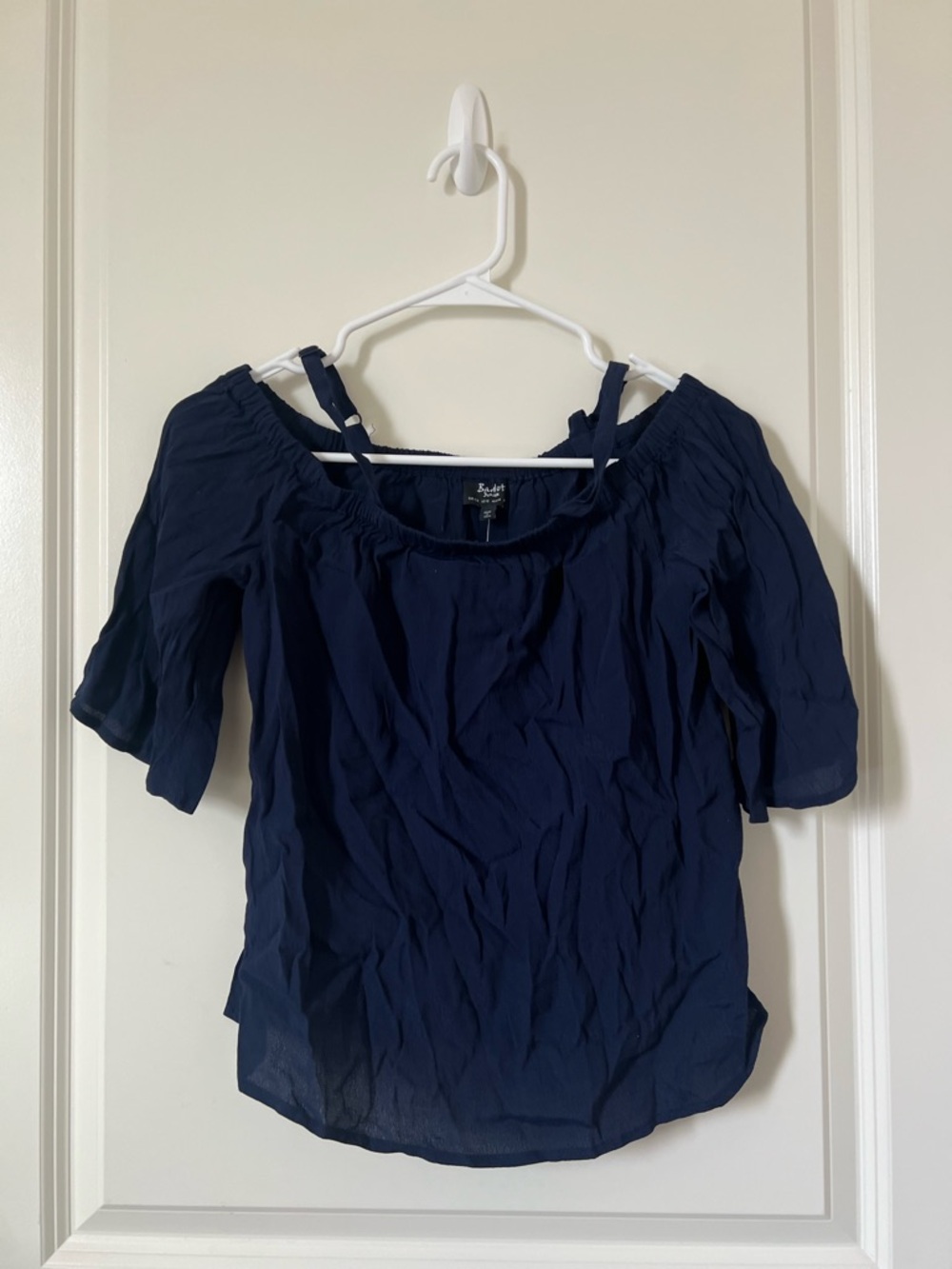 Girls' Navy Off-Shoulder Peasant Top with Straps